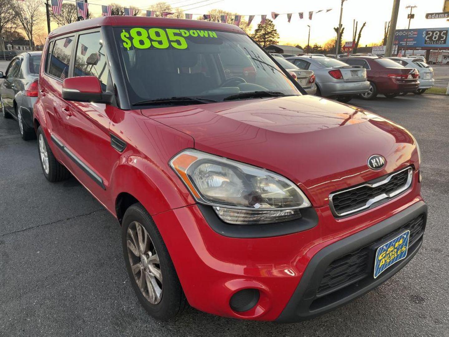 2013 RED KIA SOUL + (KNDJT2A66D7) with an 2.0L engine, Automatic transmission, located at 930 E Little Creek Road, Norfolk, VA, 23518, (757) 588-0420, 36.915051, -76.244408 - Photo#0