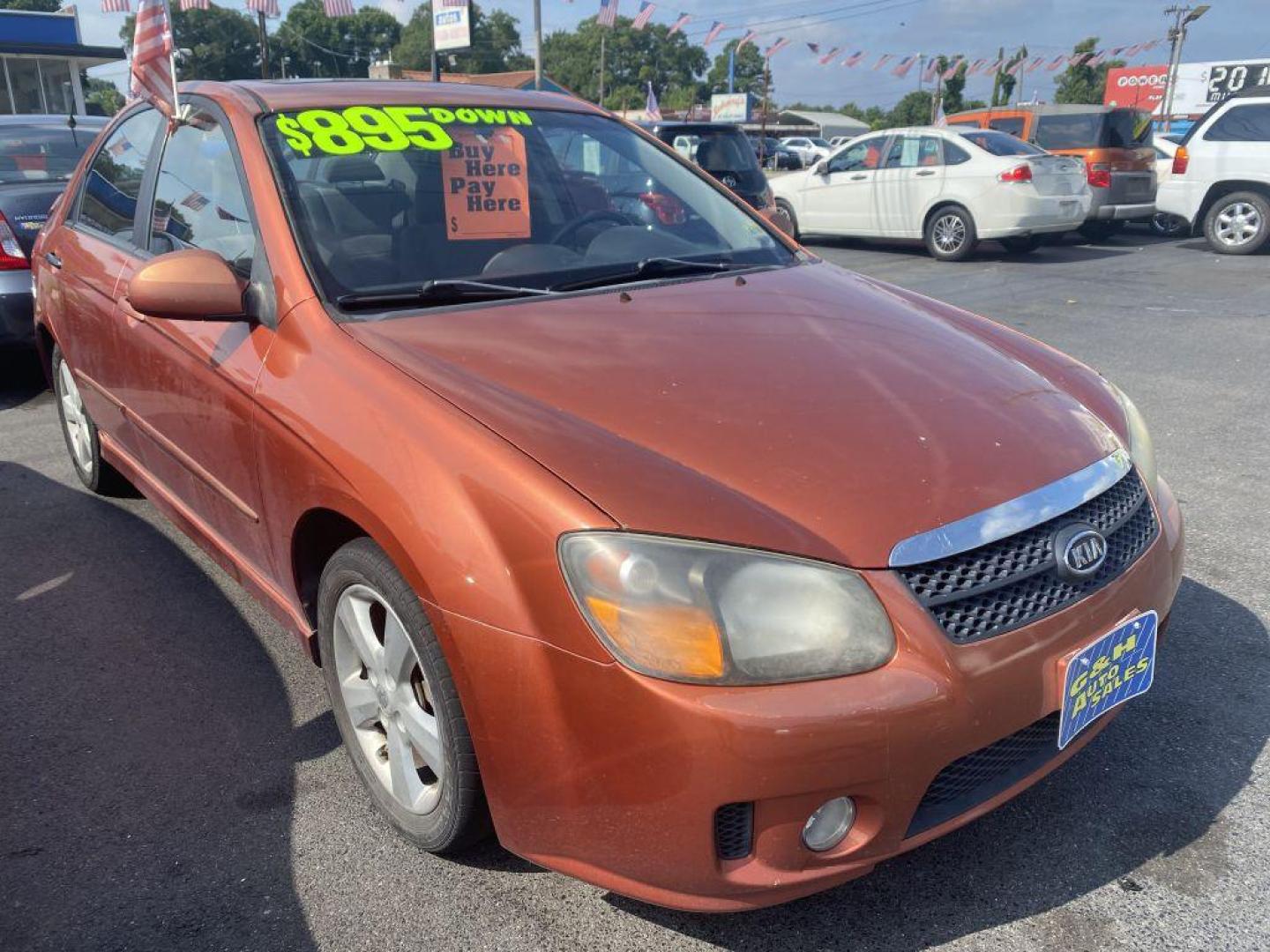 2009 ORANGE KIA SPECTRA EX (KNAFE221X95) with an 2.0L engine, Automatic transmission, located at 930 E Little Creek Road, Norfolk, VA, 23518, (757) 588-0420, 36.915051, -76.244408 - Photo#0